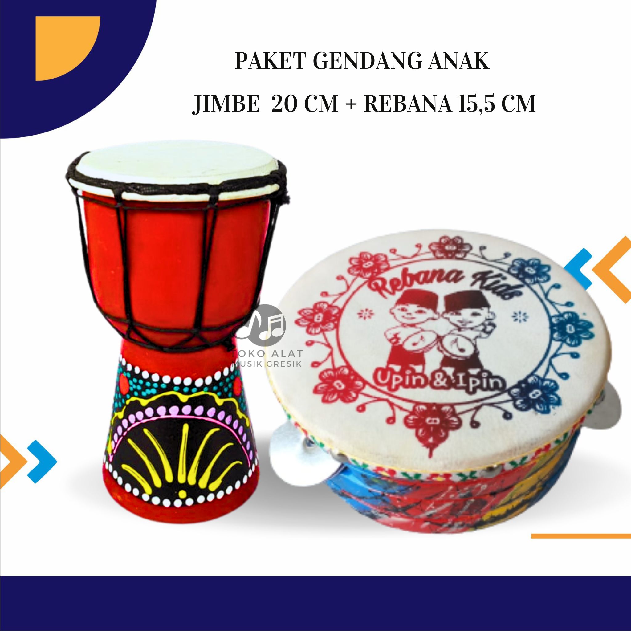 Paket Jimbe Anak Alat Musik Rebana Hadroh Djimbe Ginjring mainan Banjari Edukasi