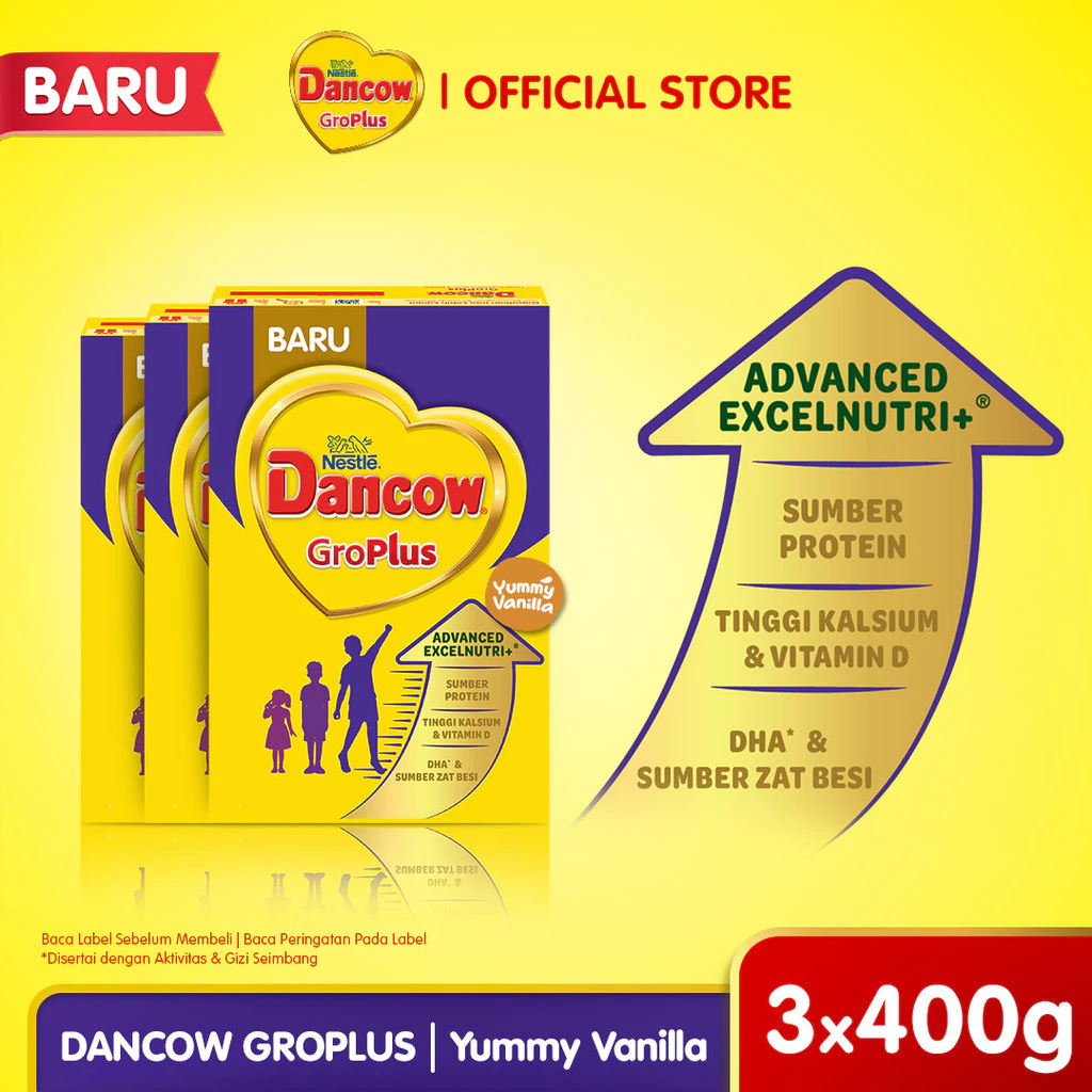 [Paket isi 3] Nestle Dancow GroPlus Susu Pertumbuhan Anak Usia 1+ 400gr