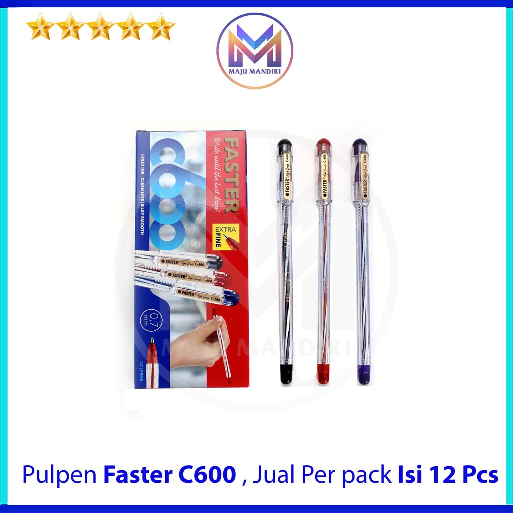 Pen Faster C600 Cabut / Pulpen Faster 0.7mm / Ballpen Hitam Biru