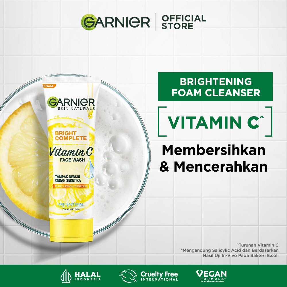 Garnier Bright Complete Brightening Face Wash Skin Care (Pembersih Wajah Untuk Kulit Cerah Cepat)