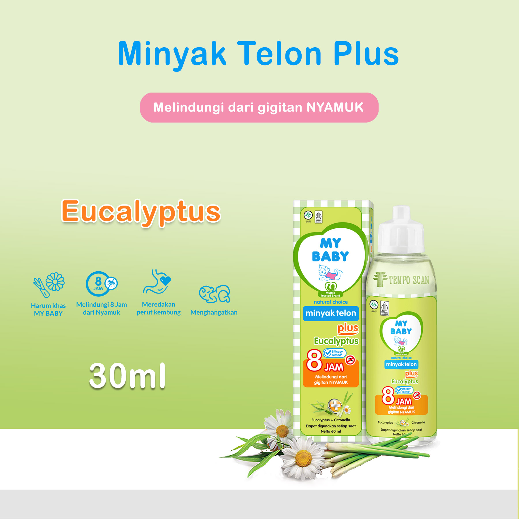 MY BABY Minyak Telon Plus 30ml - Minyak Pijat Bayi Anti Nyamuk Menghangatkan Tubuh Bayi