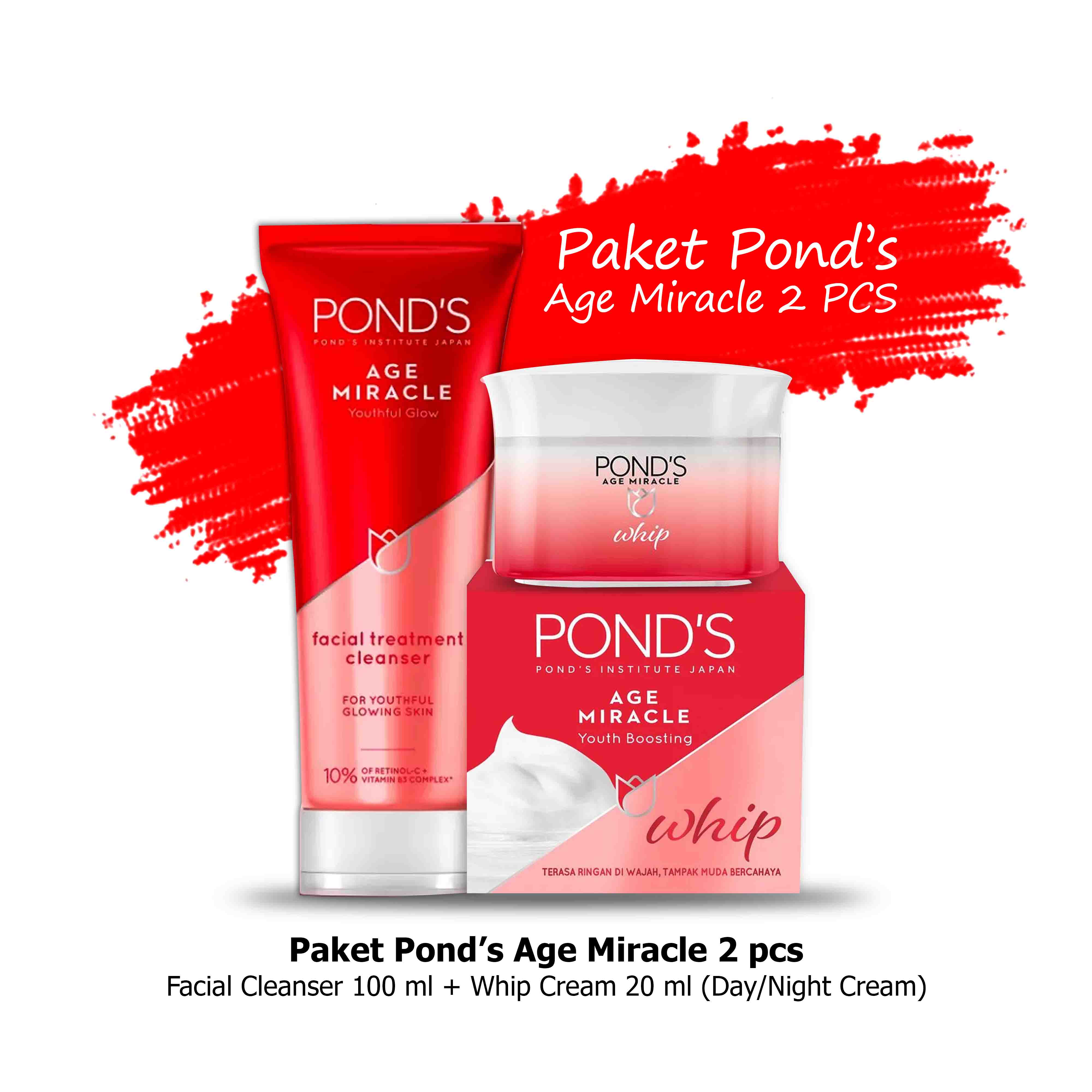 Paket Ponds Age Miracle 2 pcs (Facial Foam 100ml + Whip Cream 20gr ) - Untuk Penuaan Dini