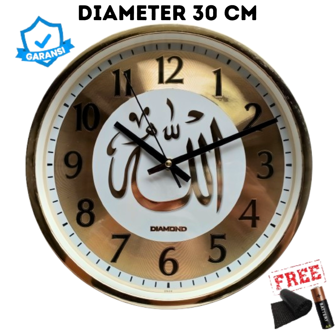 Jam Dinding Diamond 3052 Sweep Silent Movement Diameter Besar 30cm Gold Silver Chrome
