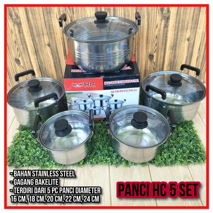 Panci set 5 in 1 HC bahan stainless steel yang kuat Best Seller
