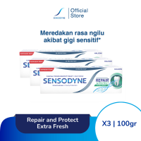 Sensodyne Toothpaste Pasta Gigi Sensitif Repair & Protect Memperbaiki Secara Menyeluruh + Kesegaran Extra Fresh 3x100gr [TRIPLEPACK]