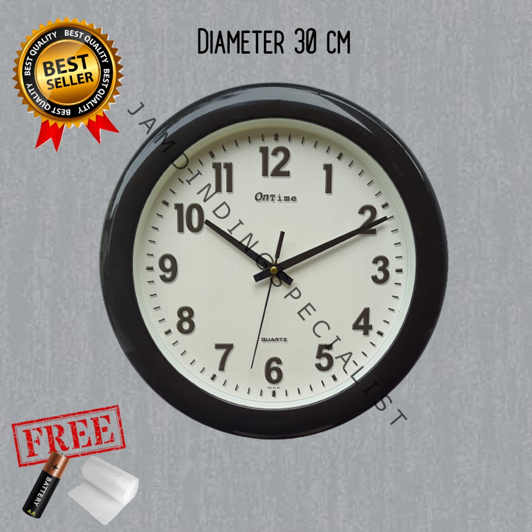 JAM DINDING POLOS MINIMALIS BESAR MURAH DIAMETER 30CM ONTIME 767 P2