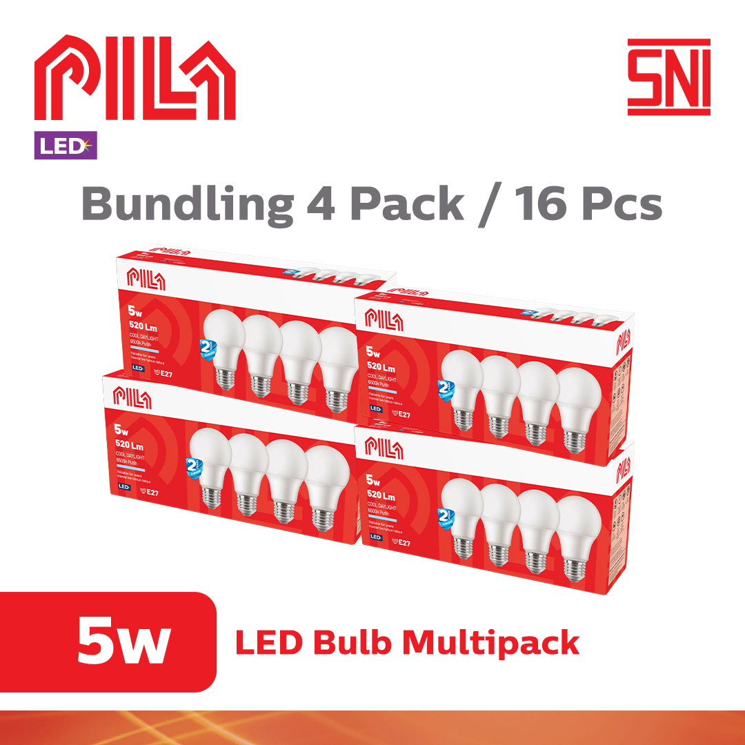 PILA Lampu Bohlam Multipack LED Bulb 5 Watt 65K (Paket isi 16pcs)