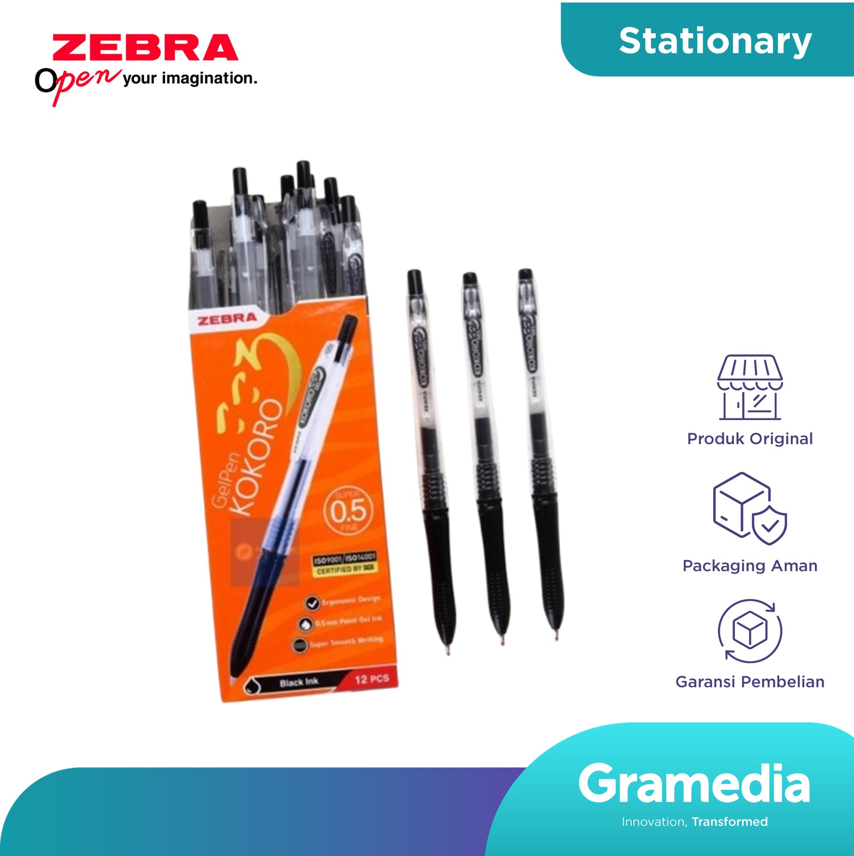 Zebra Kokoro Gel 05-Colored Barrel Set 12 Black Ink
