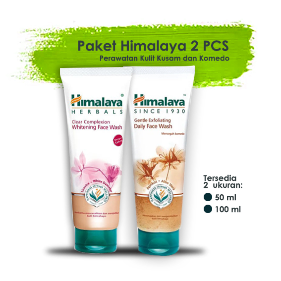 Paket Himalaya untuk Kulit Kusam dan Komedo 2 pcs (Clear Complex Whitening Face Wash, Gentle Exfo Daily Face Wash) Tersedia 2 ukuran 50 ml / 100 ml
