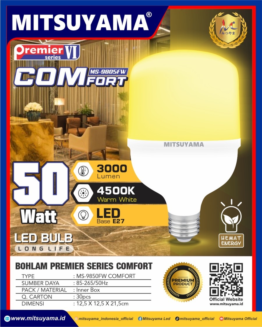 BOHLAM MITSUYAMA COMFORT LAMPU 50W KUNING ORIGINAL PREMIER VI SERIES LED BULB LED 50 watt MS 9850FW COMFORT