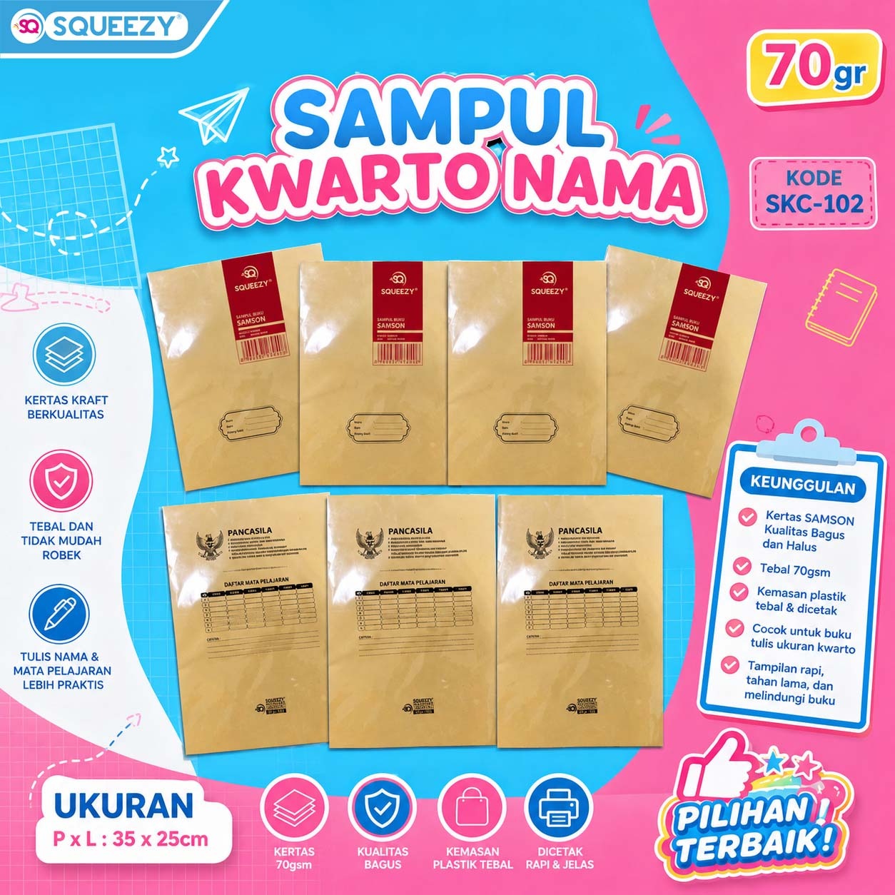 SQUEEZY GROSIR Kertas Sampul Coklat Garuda dan Polos Ukuran Kwarto dan Boxy | 1 Pak Isi 20 Lembar | Alat Tulis Sekolah Perlengkapan Sampul