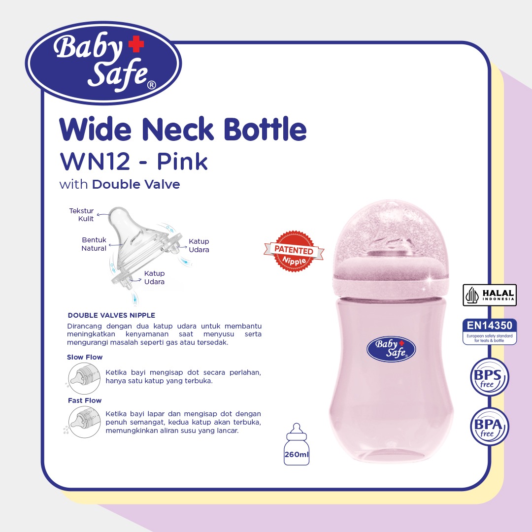 Baby Safe Botol Susu Bayi Anti Kolik Wide Neck Warna-Warni dengan Lembut & Teat Wide - Unisex
