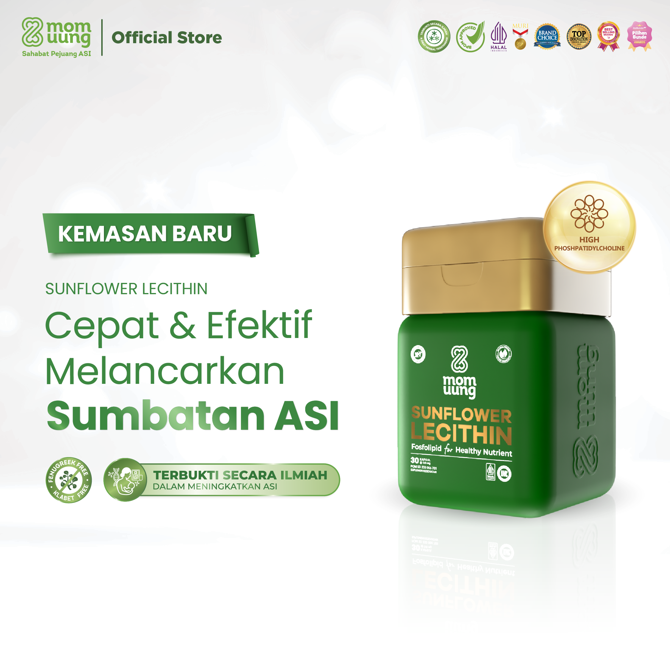 [NEW PACKAGING] Mom Uung Lecithin - Efektif Atasi Sumbatan ASI - Kadar Phospholipid Tertinggi 9264% - Pelancar ASI