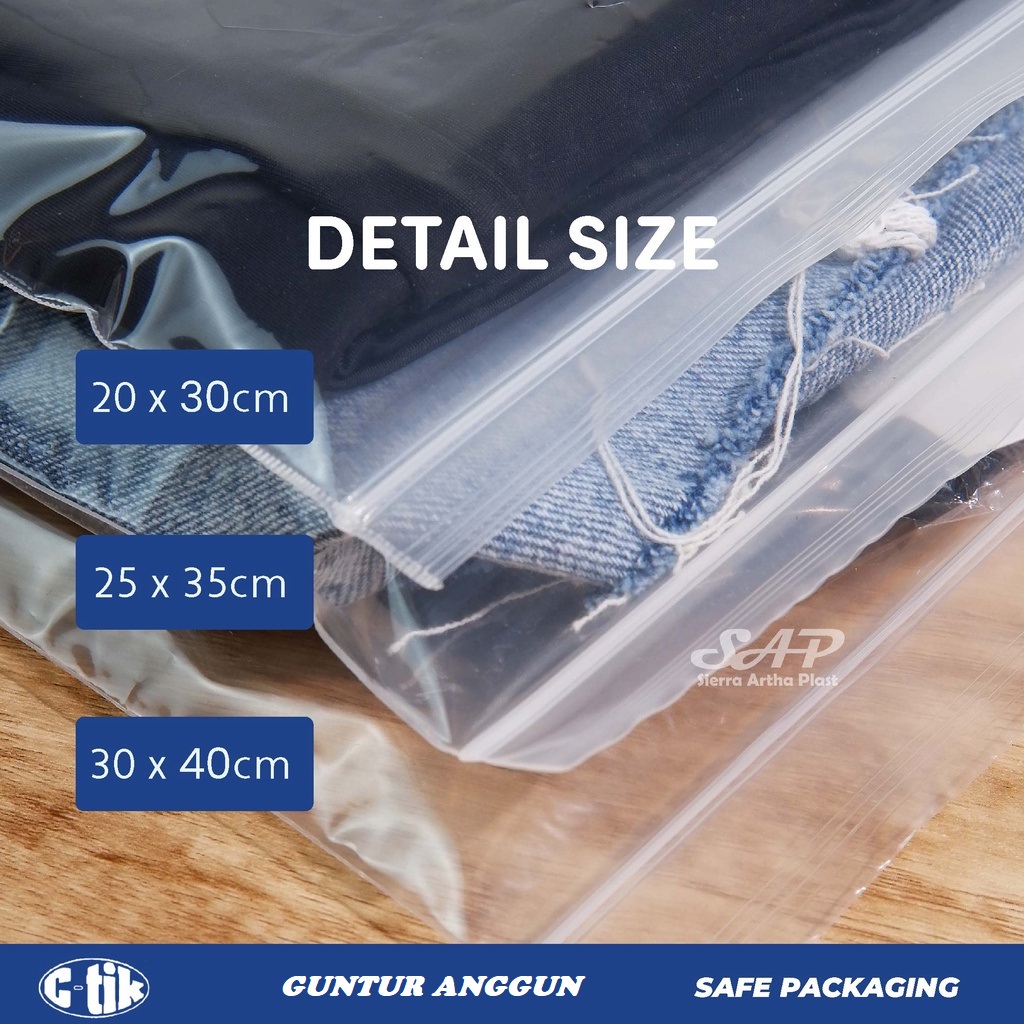 Plastik Baju Ziplock Bening Tebal 20x30 - 25x35 - 28x40 - 30x40 Packing Dress Sepatu Jeans Hijab