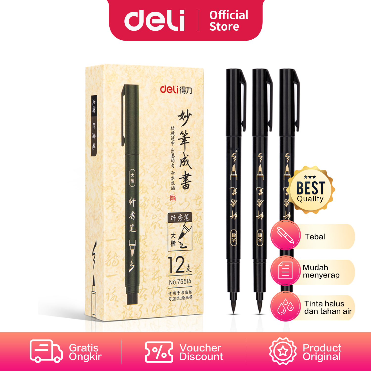 Deli Calligraphy Pen / Pulpen Pena Kaligrafi Tebal Dan Mudah Menyerap 75514