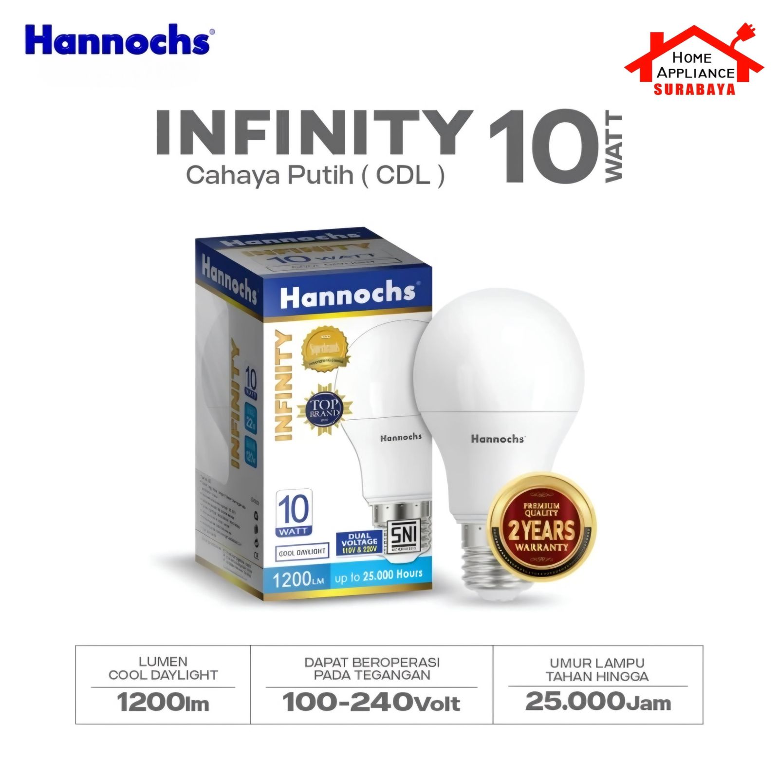 HANNOCHS Lampu Bohlam LED INFINITY 10W Cahaya Putih 6500K / Kuning 3000K