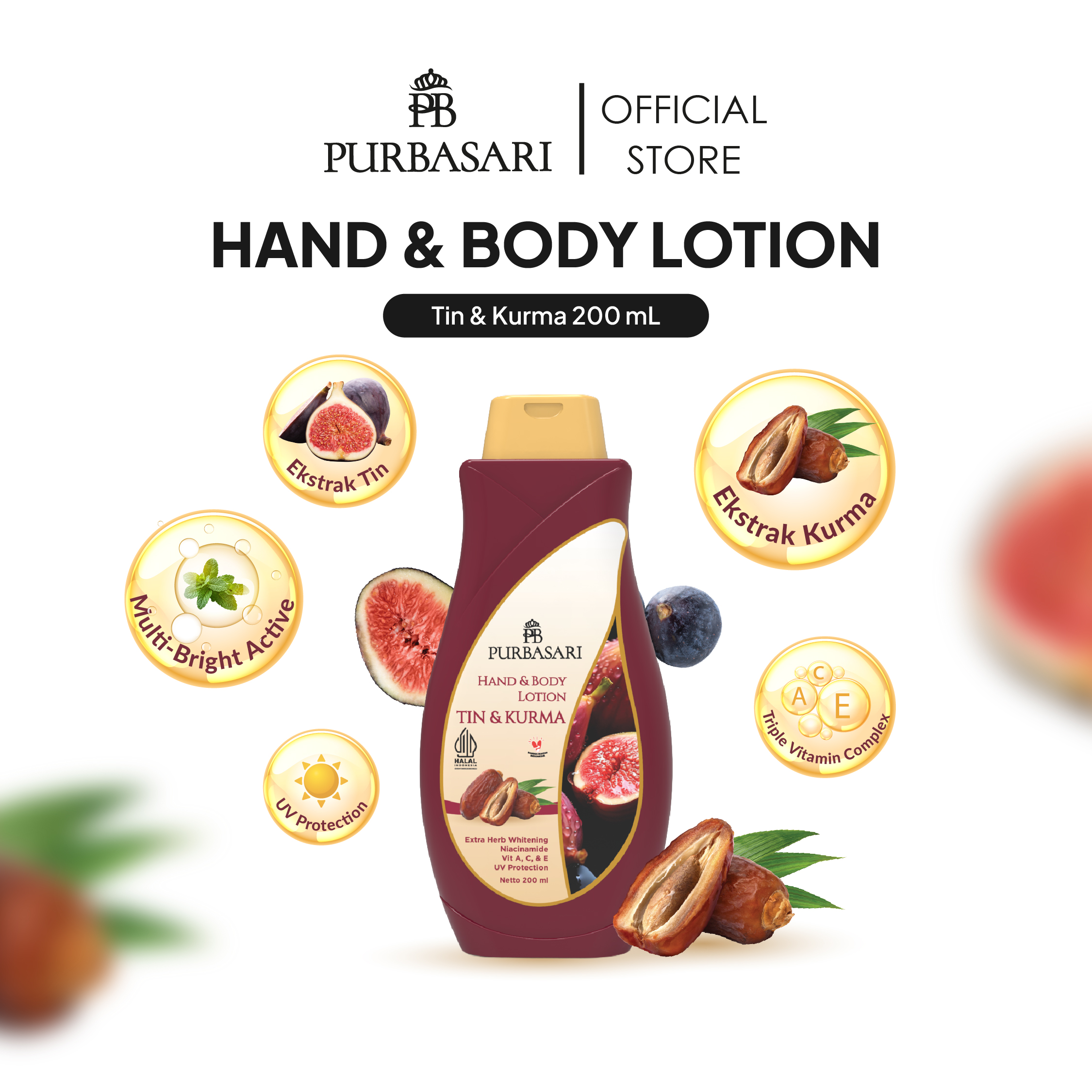 Purbasari Hand & Body Lotion Tin & Kurma / Purbasari HBL Buah Tin Dan Kurma / Purbasari HB Lotion...
