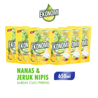 [Paket isi 6] EKONOMI Power Liquid Sabun Cuci Piring Nanas & Jeruk Nipis Pouch 650ml