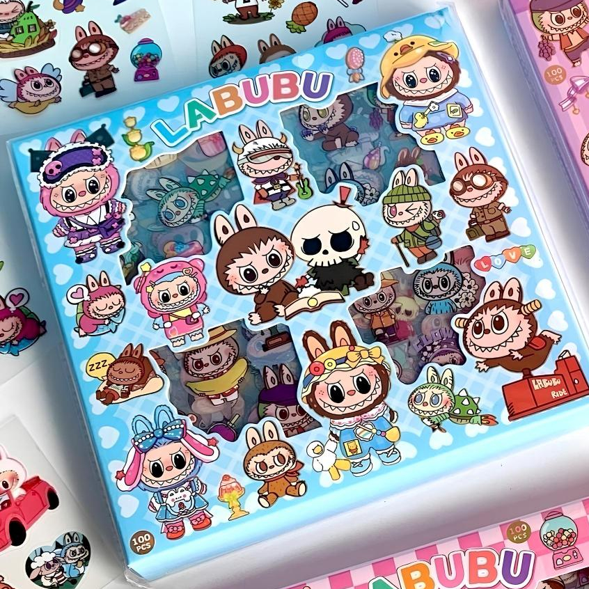 [COD] 1 BOX Stiker Aesthetic 2D Anti Air Bahan PET Sudah Cutting No Repeat |Stiker Botol Hp Stiker Karakter Kartun Lucu Stationery