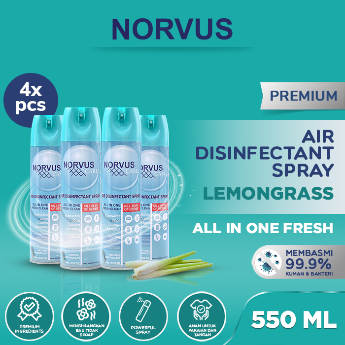 NORVUS Lemongrass 4x 550ml Air Disinfectant Spray 550 ML.