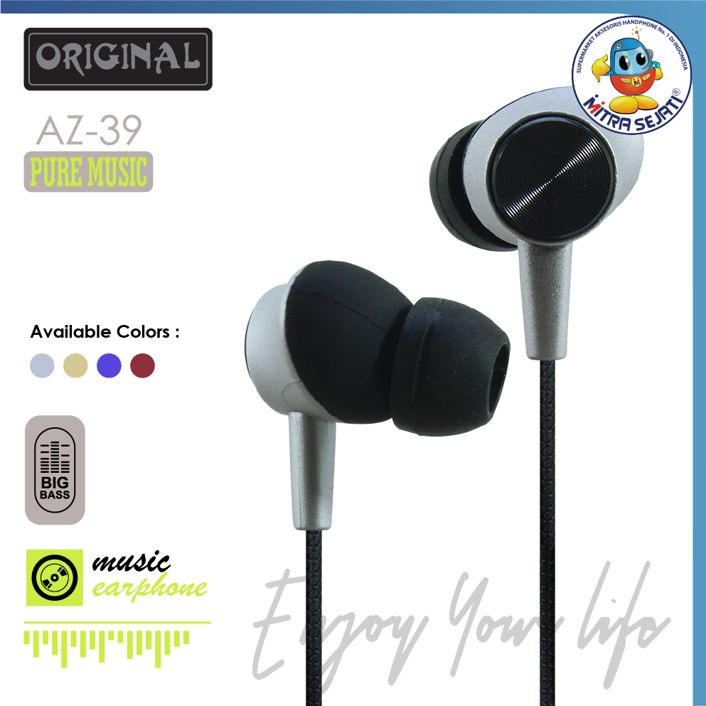 Handsfree Stereo Bass AZ-39 Jack 3.5mm Earphone Headphone Headset-AHFUNIAZ39SB