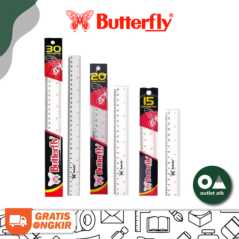 Penggaris Butterfly 15 cm / 20 cm / 30 cm / 40 cm Garisan Clear Transparent Plastic Ruler