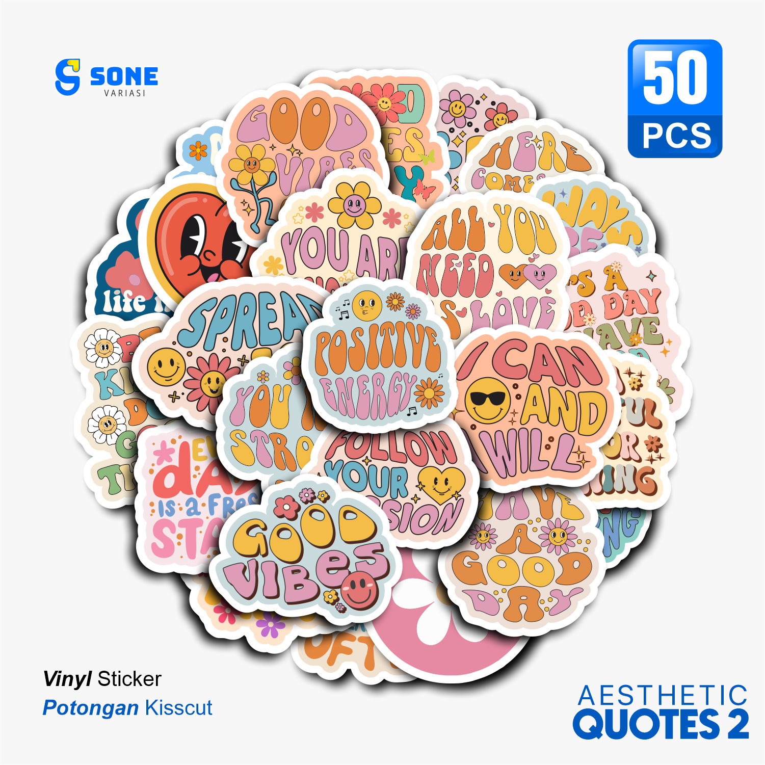 Stiker Pack Quotes Aesthethic Vinyl Waterproof untuk Sticker Buku Journal Casing HP Laptop Tumbler