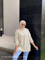 Aldira Oversize Striped Atasan Wanita Lengan Serut Terlari2024 Kekinian / Kaos Wanita / Baju Wanita