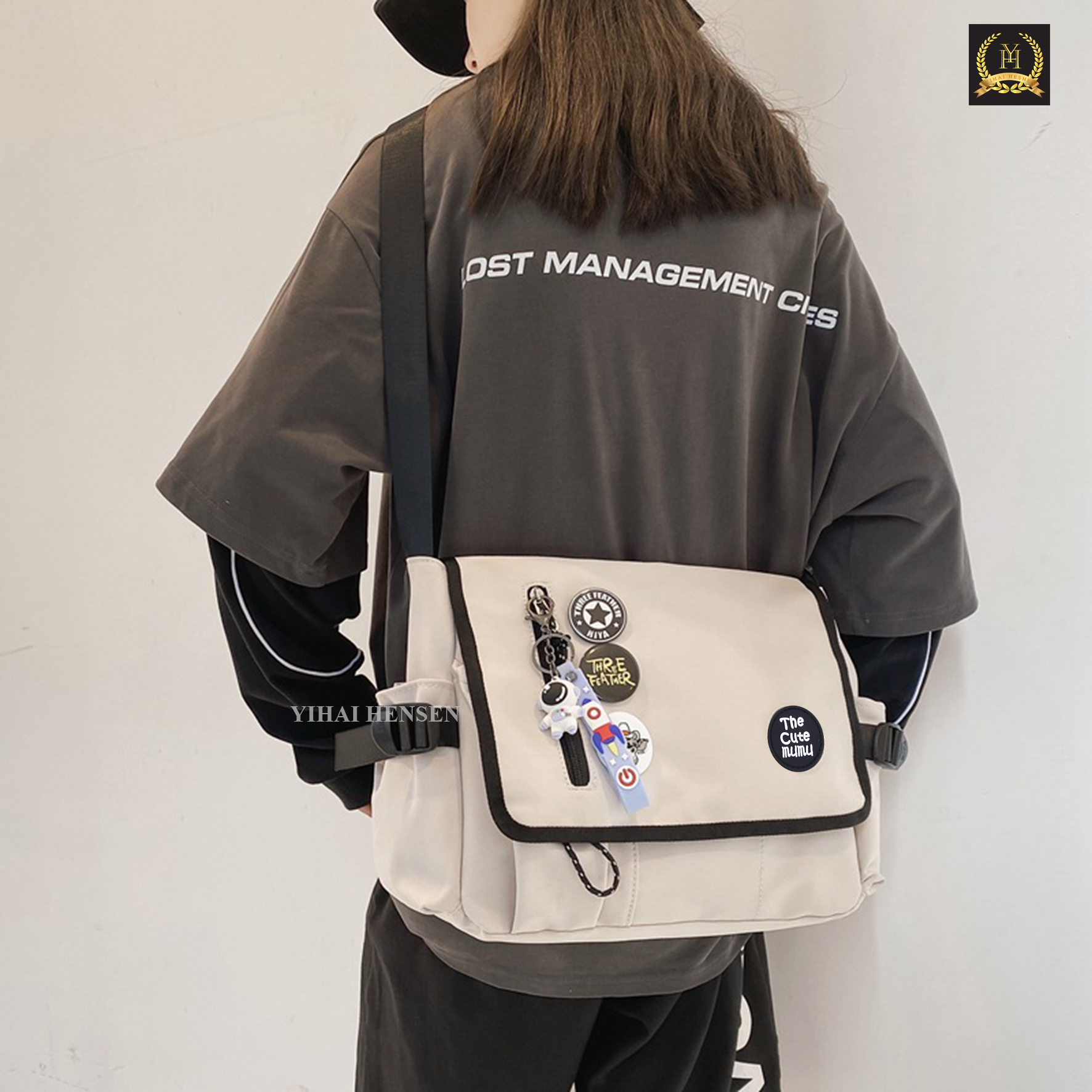 [Y&H] Tote Bag Remaja Motif Simple Hand Bag Anak Kuliah Tas Slempang Resleting - YH327