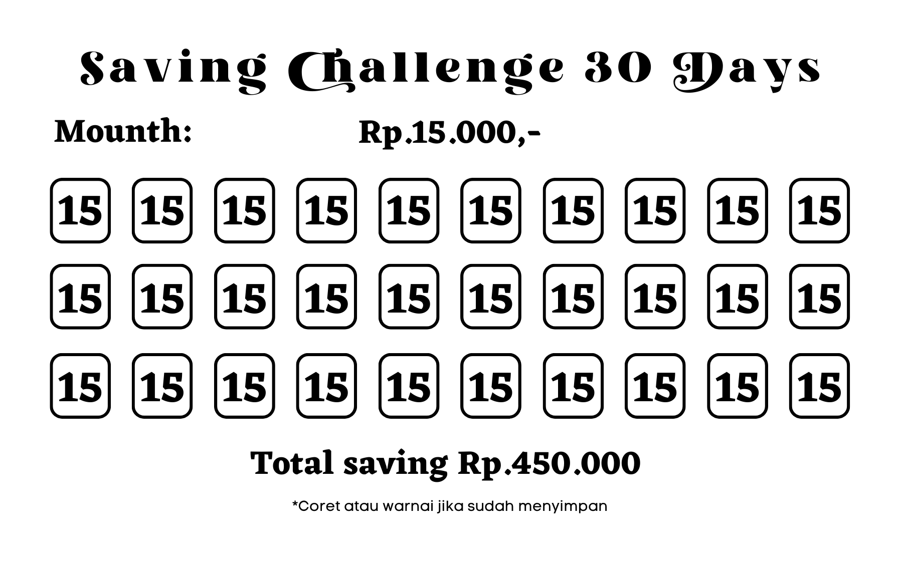 (10 pcs) Amplop Saving Challenge 30 Days