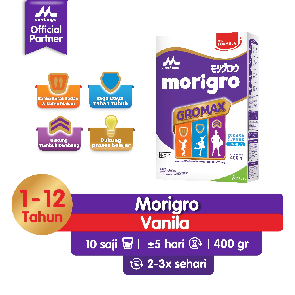 Morigro Powder Susu Formula Pertumbuhan Anak Usia 1-12 Tahun Vanila 400gr