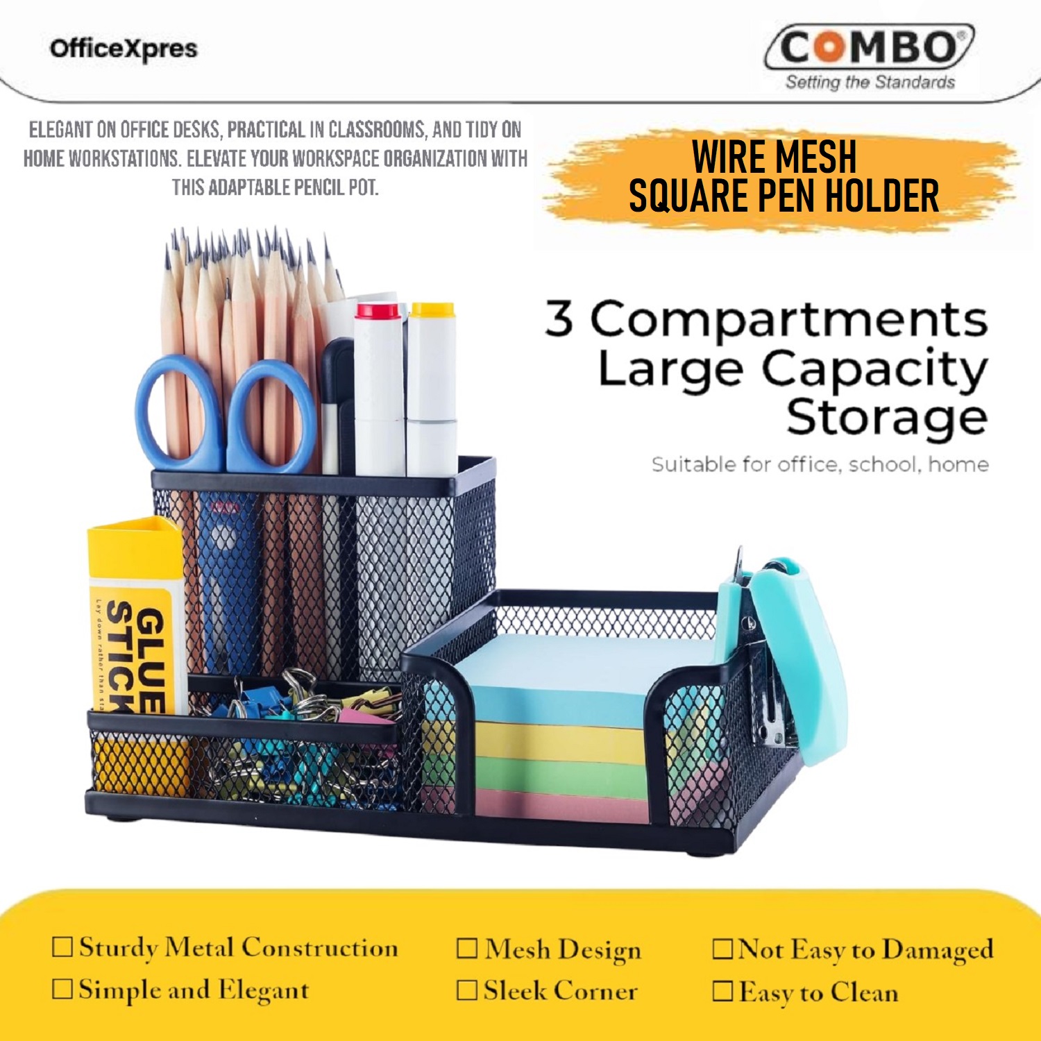 Pen Stand 3 Sekat / Tempat Pulpen Jaring Besi / Pen Stand Organizer / Keranjang Pulpen / Pen Holder DTMPS03