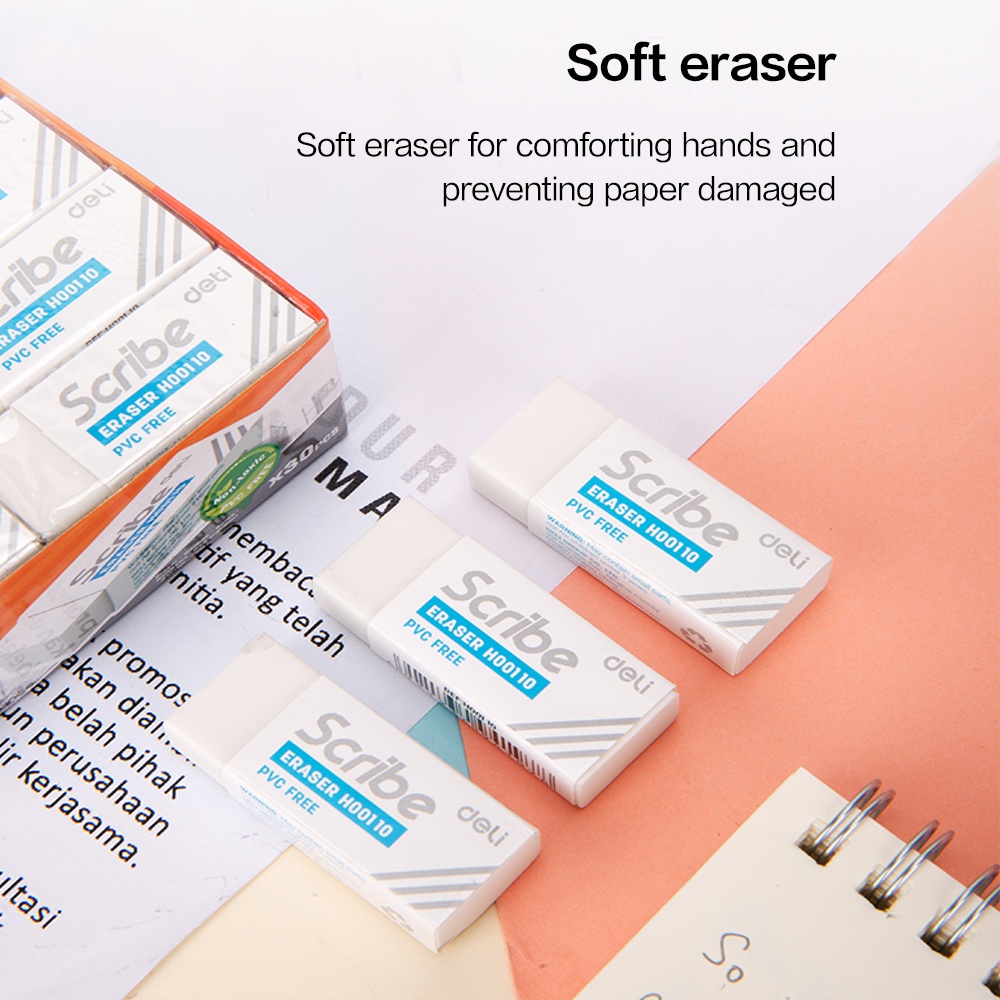Deli Eraser / Penghapus Pensil Putih Bebas PVC Bebas Debu Tidak Beracun 1 pcs EH00110