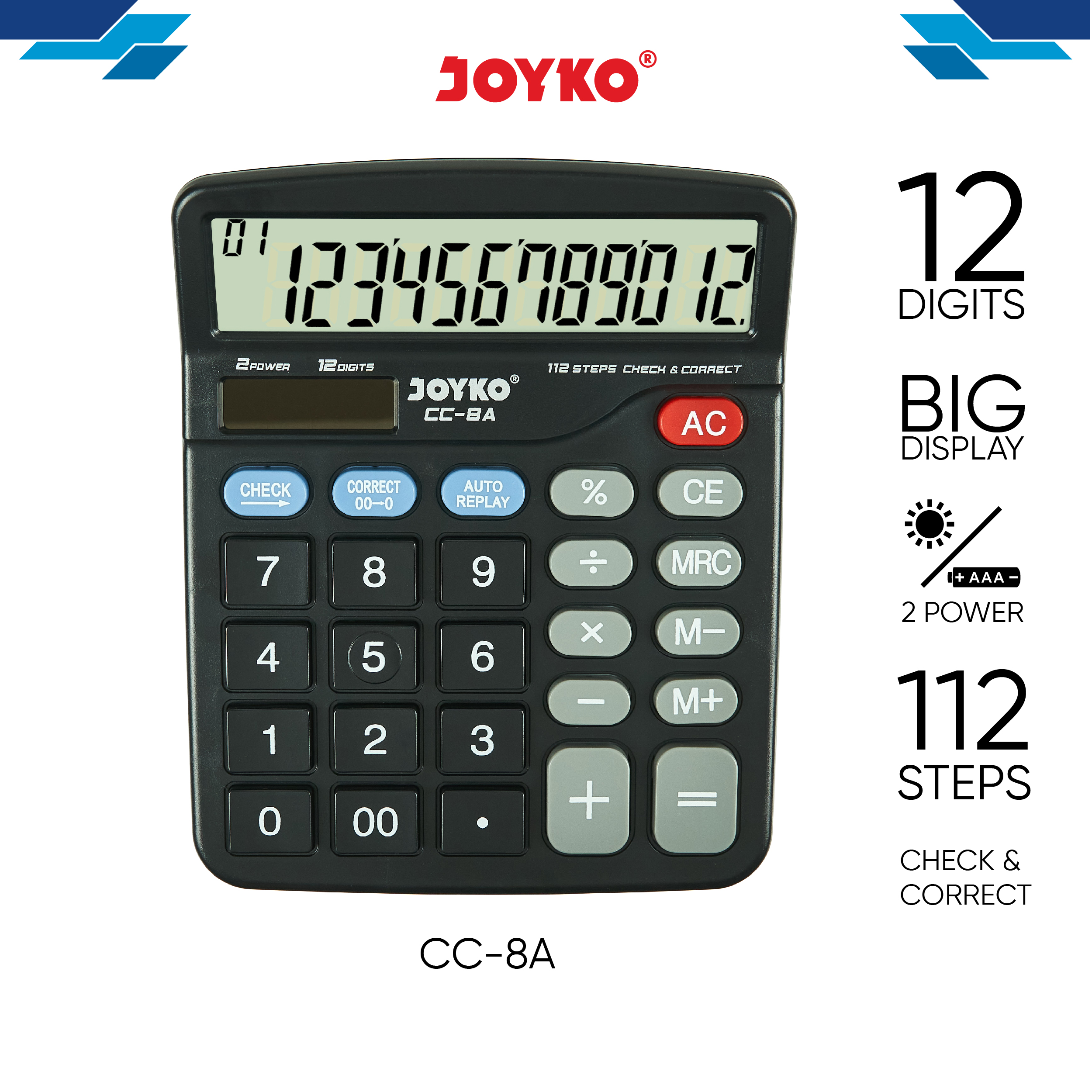 JOYKO Calculator Kalkulator CC-8 12 Digits Check & Correct