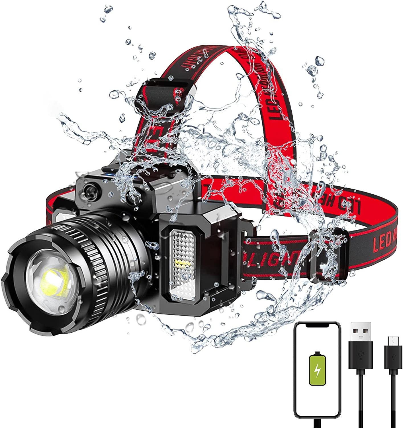 SENTER KEPALA F-T51 LED BISA DI ZOOM 5 MODE / HEADLAMP CAS ZOOMABLE BISA JADI POWERBANK TYPE C