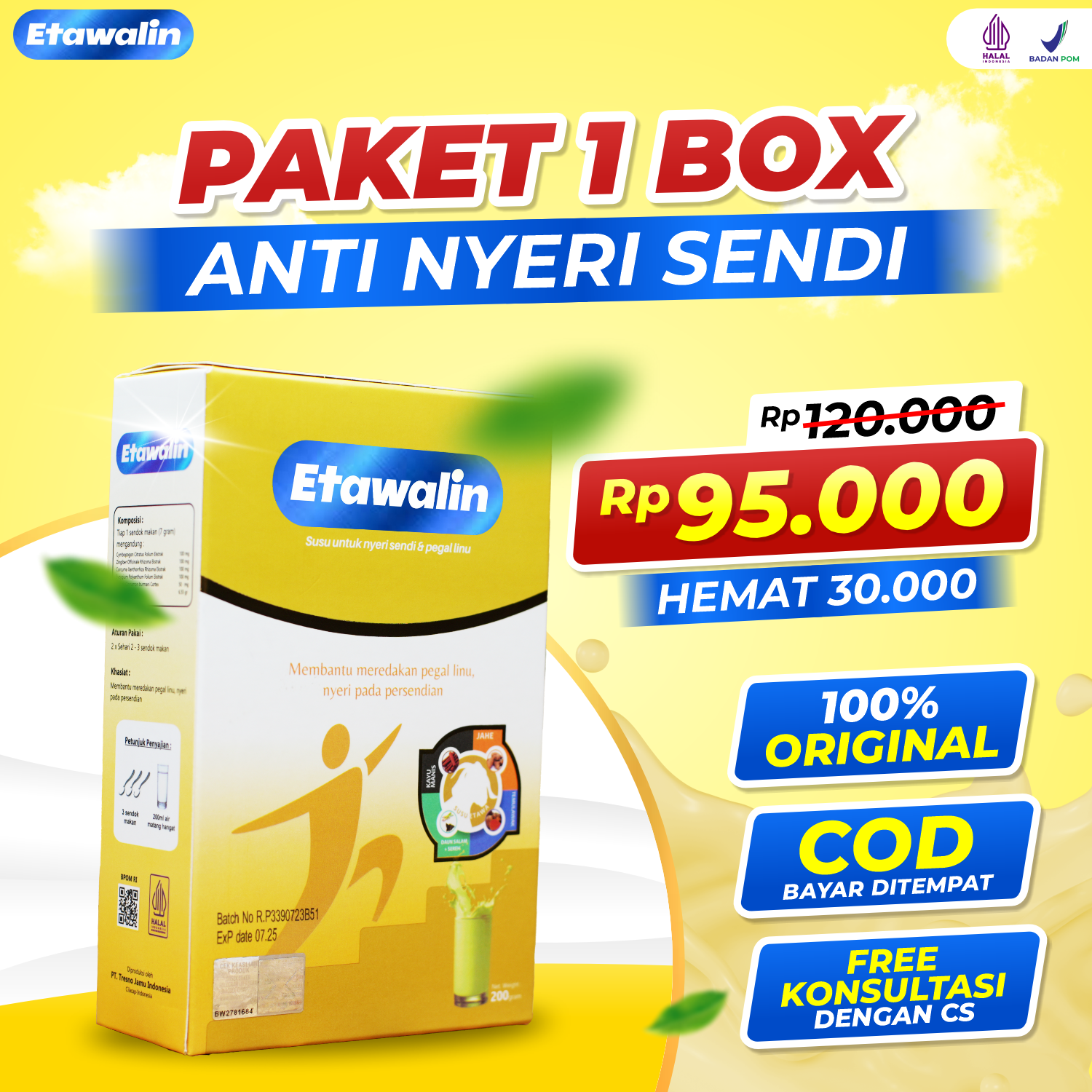 ETAWALIN Susu Kambing Etawa Platinum – Atasi Nyeri Sendi Radang Sendi Osteoporosis Osteoartritis Pengeroposan Tulang & Asam Urat – Susu Bubuk Murni