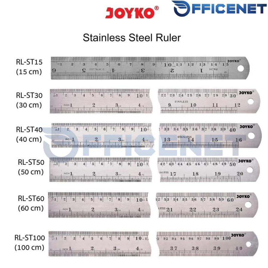 PENGGARIS BESI STAINLESS STEEL RT ST 15CM 30CM 40CM 50CM 60CM 100CM RULER JOYKO