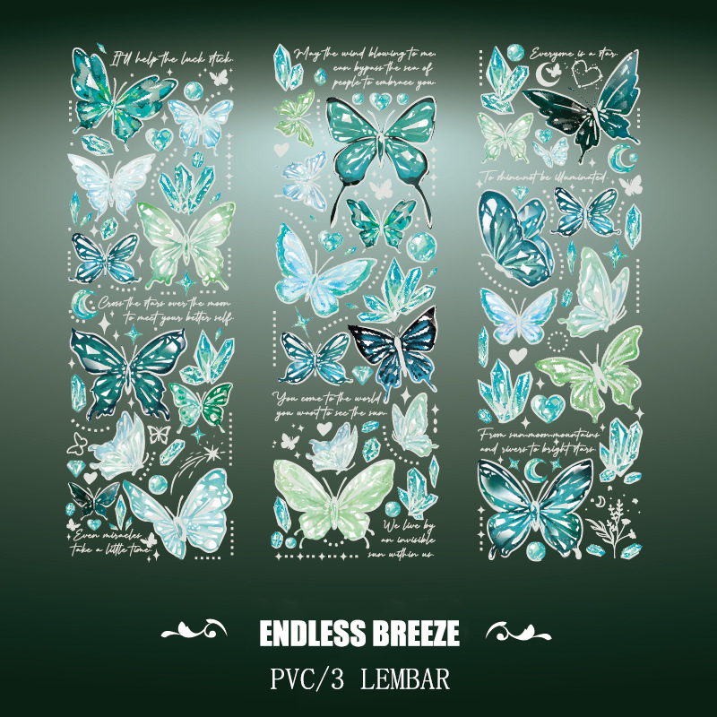 3 Lembar Stiker Laser Kupu Kupu Sticker DIY Diary Notebook Stiker Timbul Foil Emas