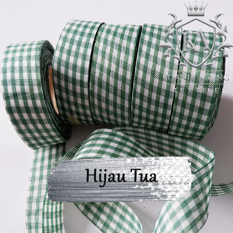 Pita Kain Kotak 2.5cm / Pita Motif Kotak Bahan Kain 1 Inch Untuk Bungkus Kado Souvenir Hampers Ulang Tahun Snack Bucket Dijual per ROLL