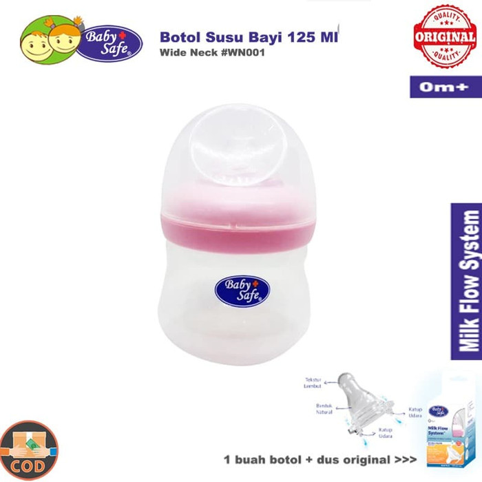 Baby Safe Botol Susu Anak Bayi Wide Neck 125 ml 4 Oz Dot Mirip Puting Ibu WN001