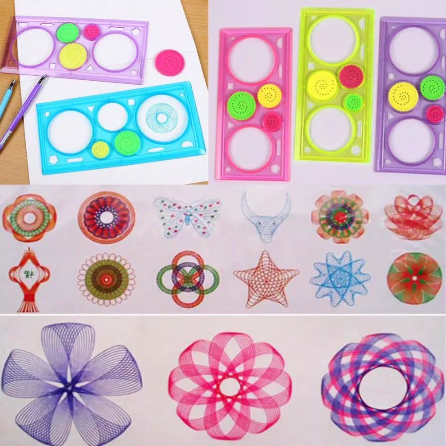Penggaris Gambar POla Putar Bentuk Bunga / Penggaris Rotary Geometrik / Spirograph