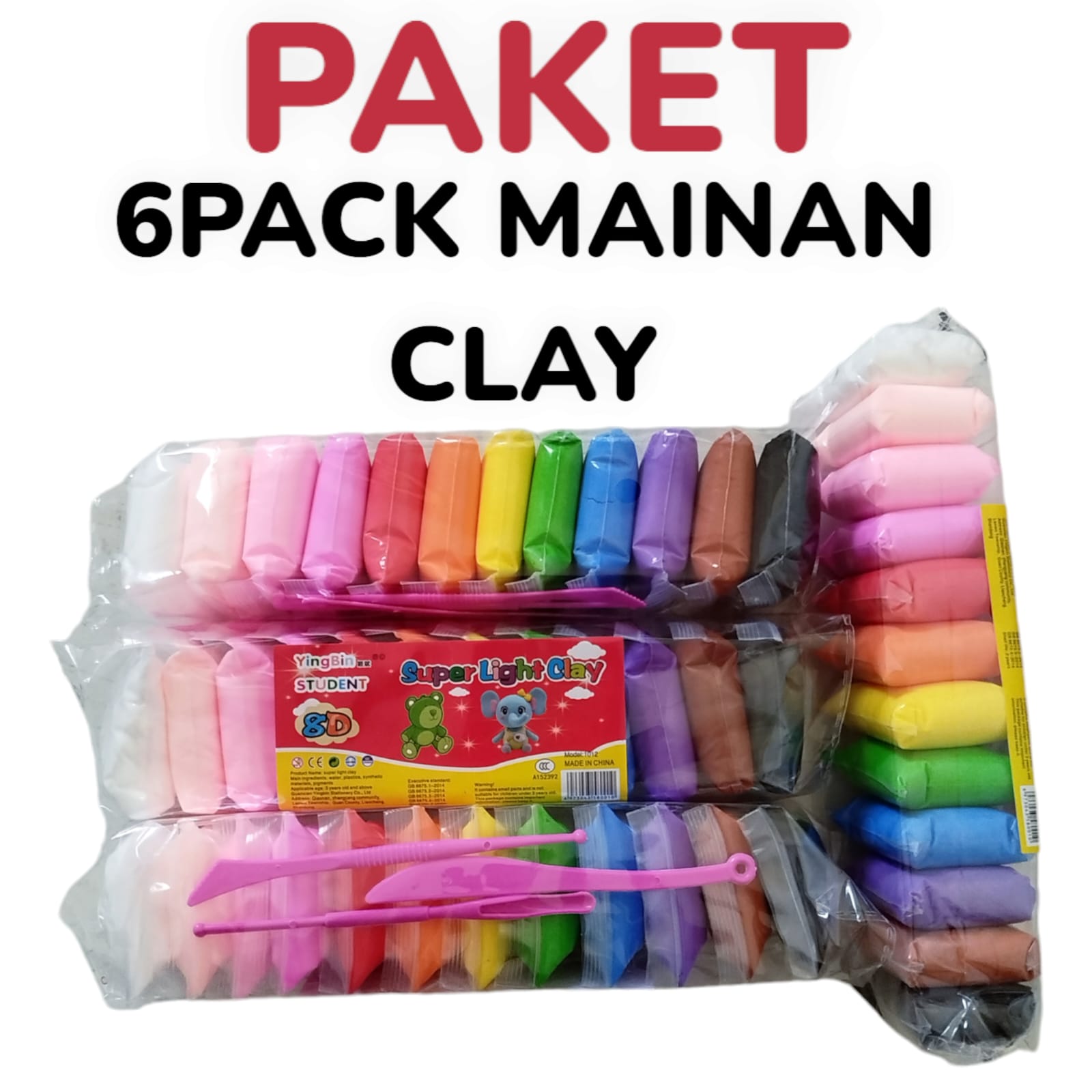 HWLB 6 SET Mainan Clay / Soft Clay 72 PCS Mainan Anak Lilin Clay Bantal Warna Warni
