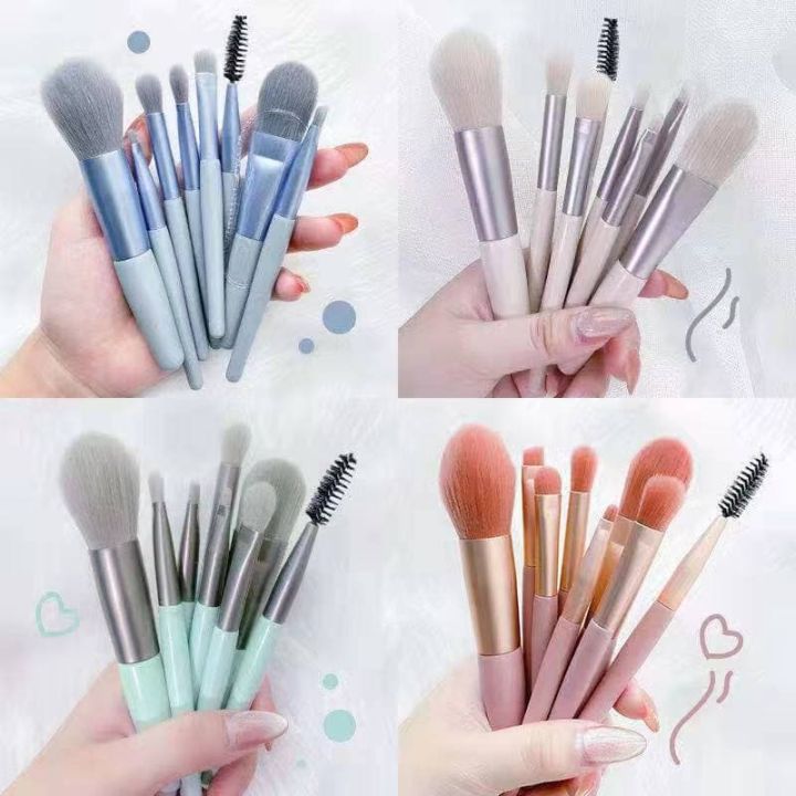 Free Pouch - Set Brush Gagang 8 In 1 / Kuas Make Up 8Pcs Mini Travel Cosmetic Brush Make Up Tools...