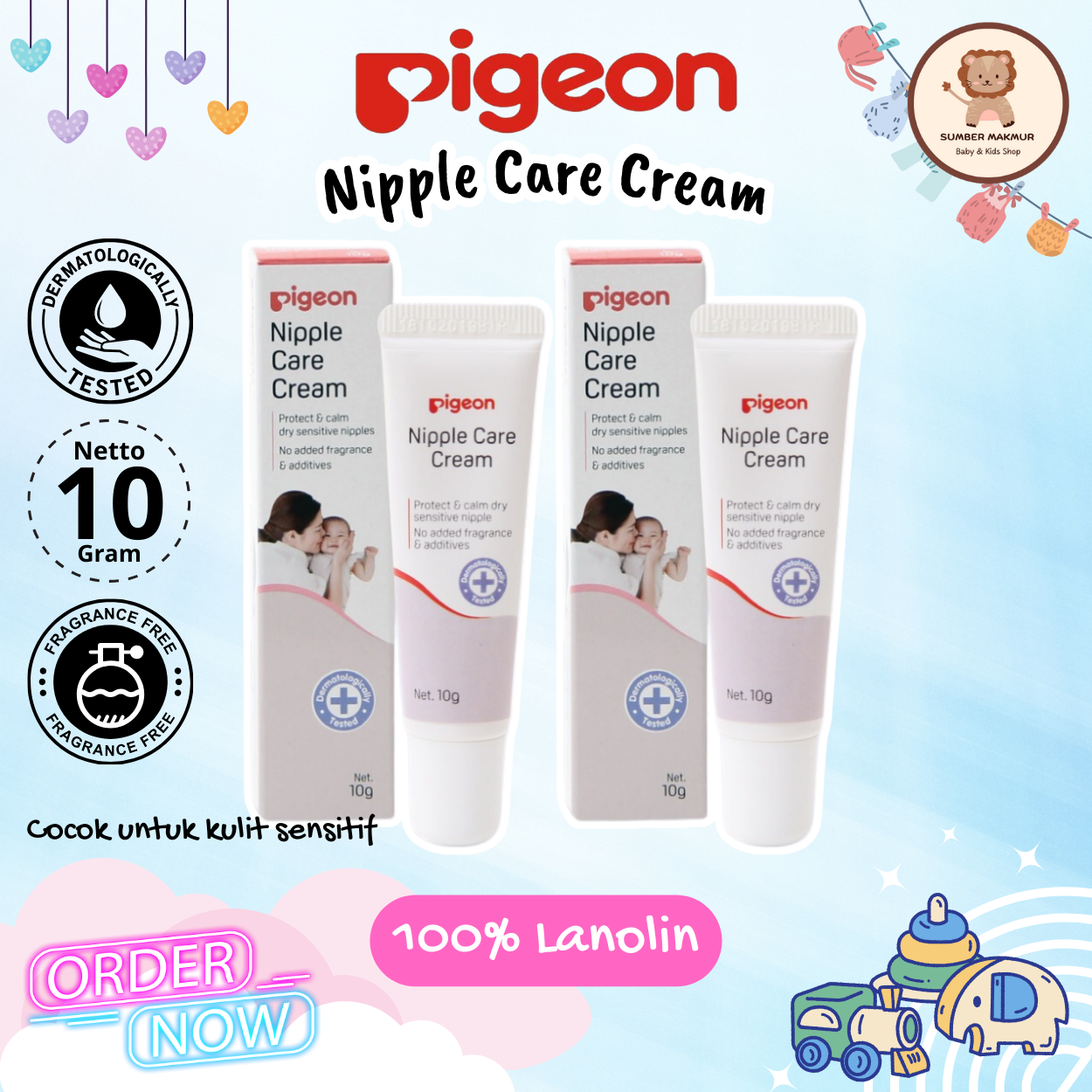 PIGEON Nipple Care Cream 10Gr / Krim Puting BPOM No Fragrance 100% Lanolin