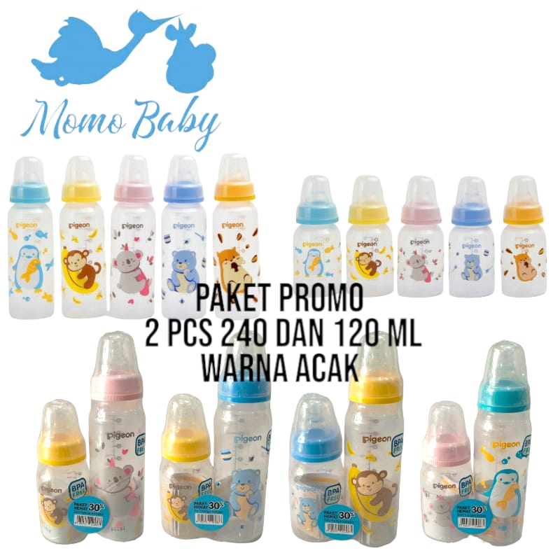 Botol Susu Pigeon PAKET HEMAT 2 pcs / 1 pcs WARNA ACAK - PAKET 240ml dan 120ml / PAKET 120ml dan 50ml / Botol Susu Bayi paket