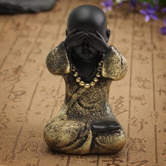 Hunkering Buddha Hear/Speak/See No Evil Resin Statue Figurines Antiques - intl