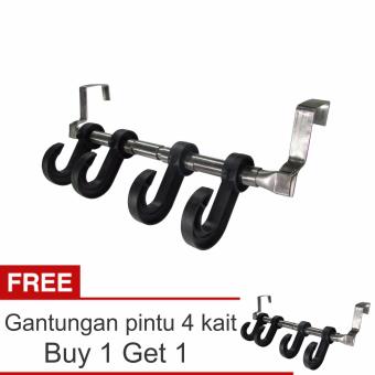 Lanjarjaya stainless steel gantungan handuk barang dan bajuserbaguna pintu kamar mandi 4 kait tanpa paku door