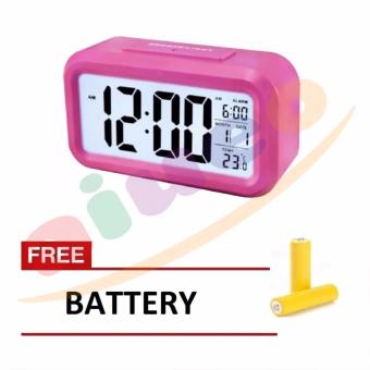 Smart Digital LCD/LED Alarm Clock Temperature Calendar Auto Night Sensor Clock - Pink Gratis