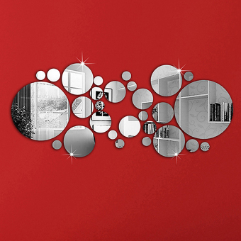 ZUNCLE 30 Pcs Circular Modern Plastik Dinding Stiker Poster DIY Dekorasi Rumah (Perak)