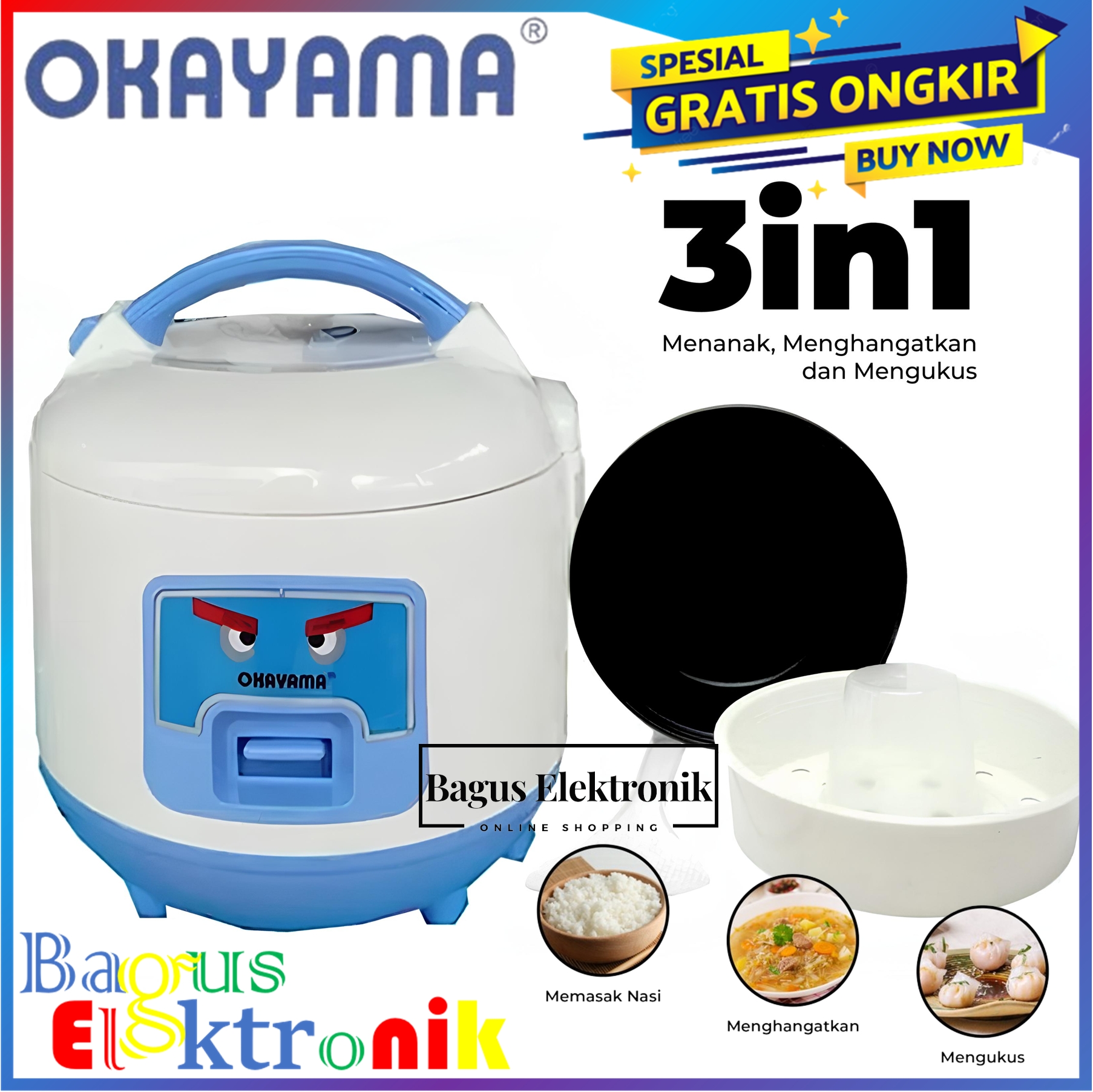 Magicom 1 Liter / Magic Com Okayama 1 Liter 3in1 / 3 in 1-OK 105 memasak daan menghangatkan